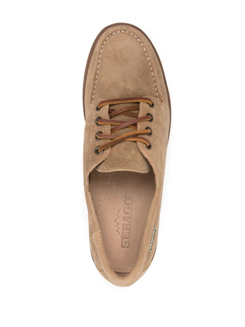 Sebago Beige Leather Moccasin-Style Low Shoes With Lace-Up Front