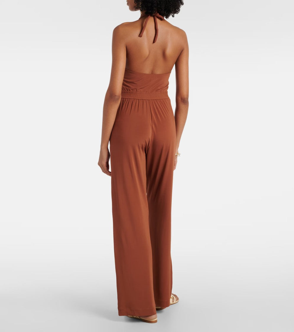 Max Mara Gathered Halter Neck Brown Jumpsuit