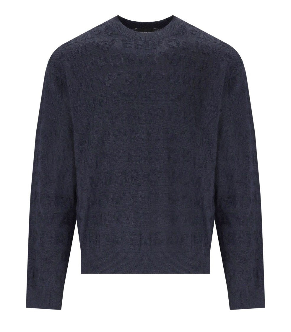 Emporio Armani Navy Blue Monogram Crewneck Sweater