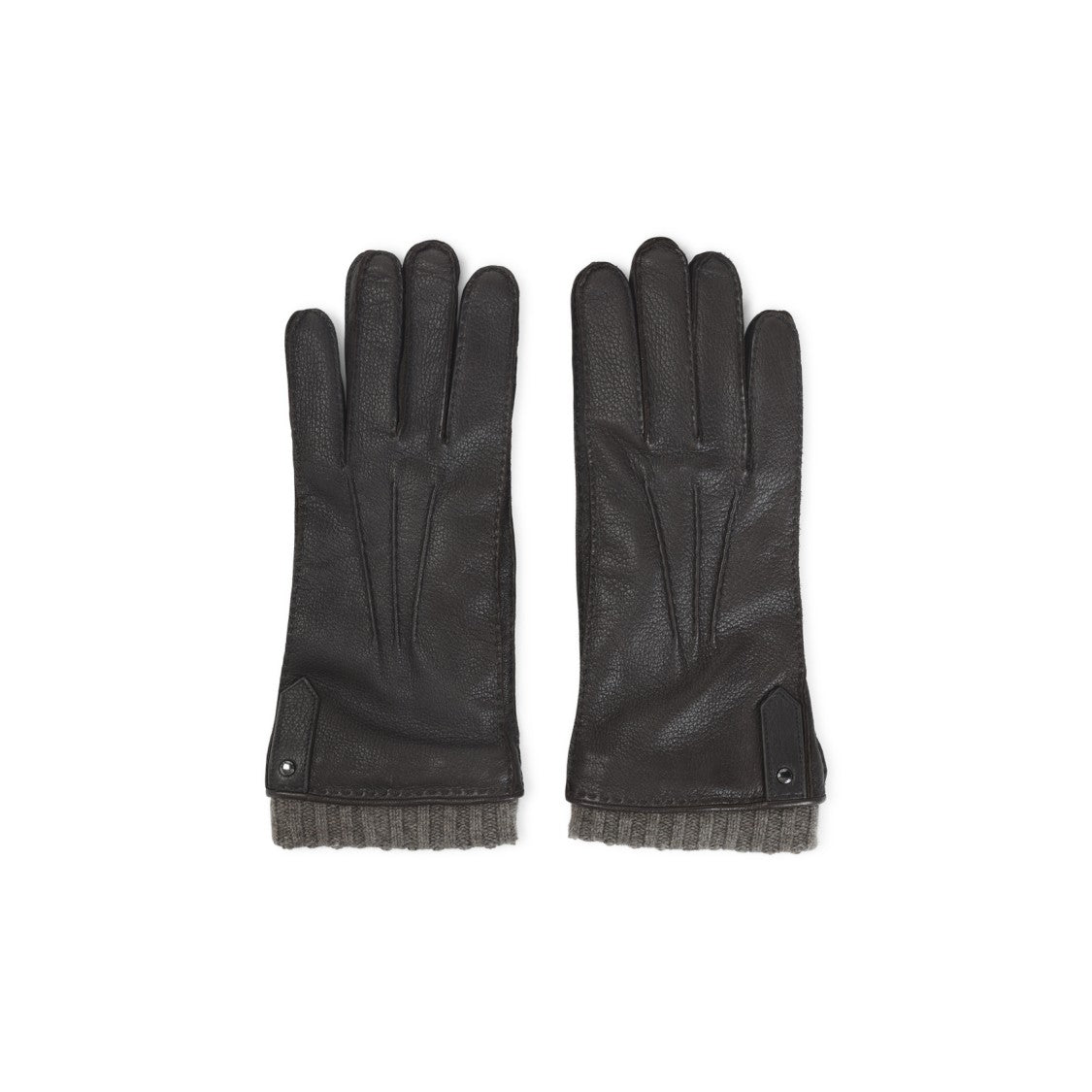 Canali Textured Black Deer Leather Gloves