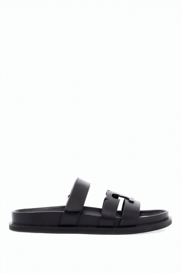 Tory Burch Black Leather Sandal With Cut-Out Pattern