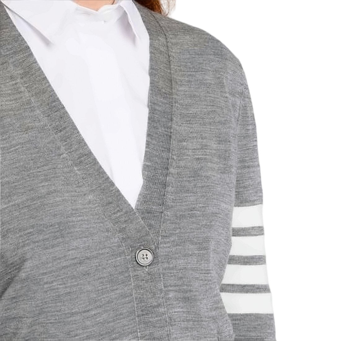 Thom Browne Lightweight Grey Merino Wool Cardigan With V-Neckline
