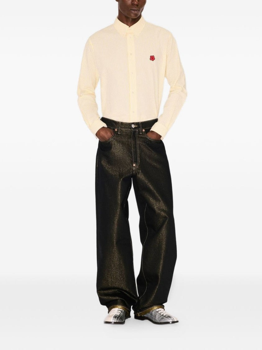 Kenzo Yellow Striped Casual Embroidered Shirt