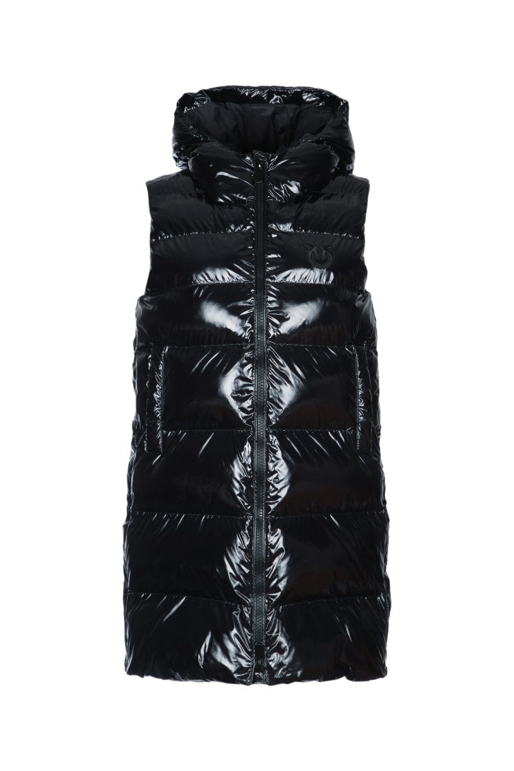 Pinko Glossy Black Quilted Sleeveless Puffer Vest