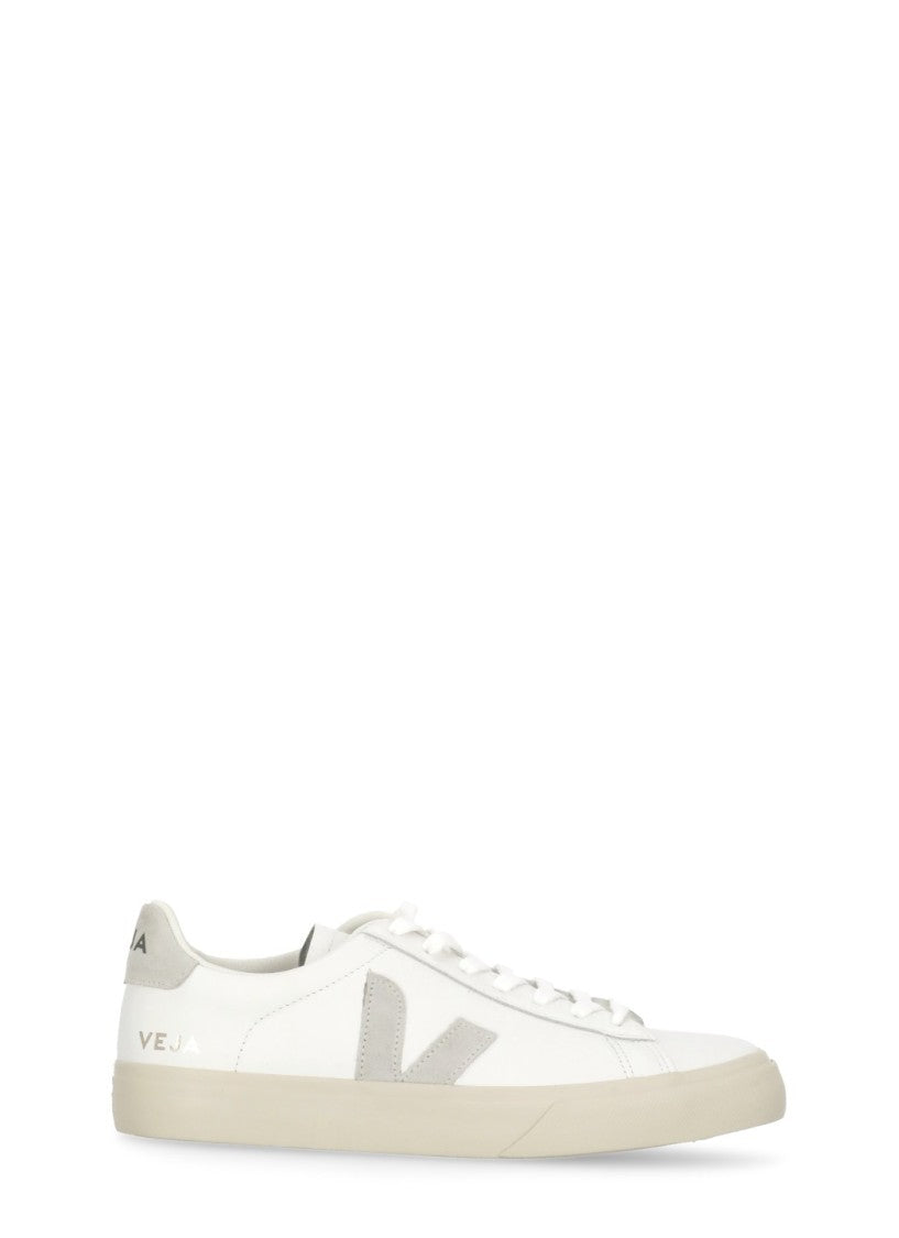 Veja Minimalist White Leather Campo Sneakers With Suede Inserts