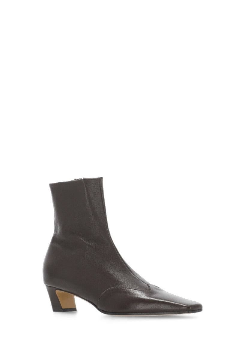 Khaite Brown Leather Ankle Boots With Squared Toe