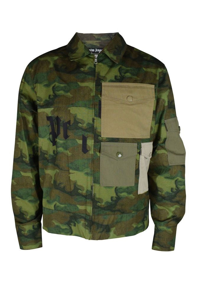 Palm Angels Military Green Camouflage Jacket With Classic Collar