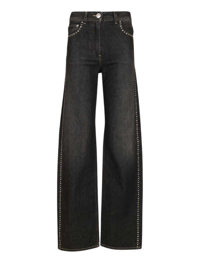 Versace Black Studs Crystals Denim Jeans