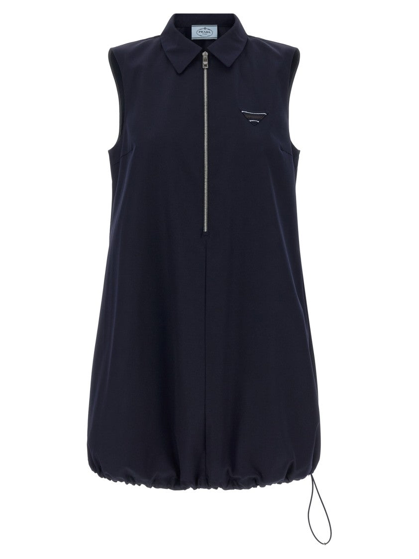 Prada Flared Black Poplin Chemisier Mini Dress