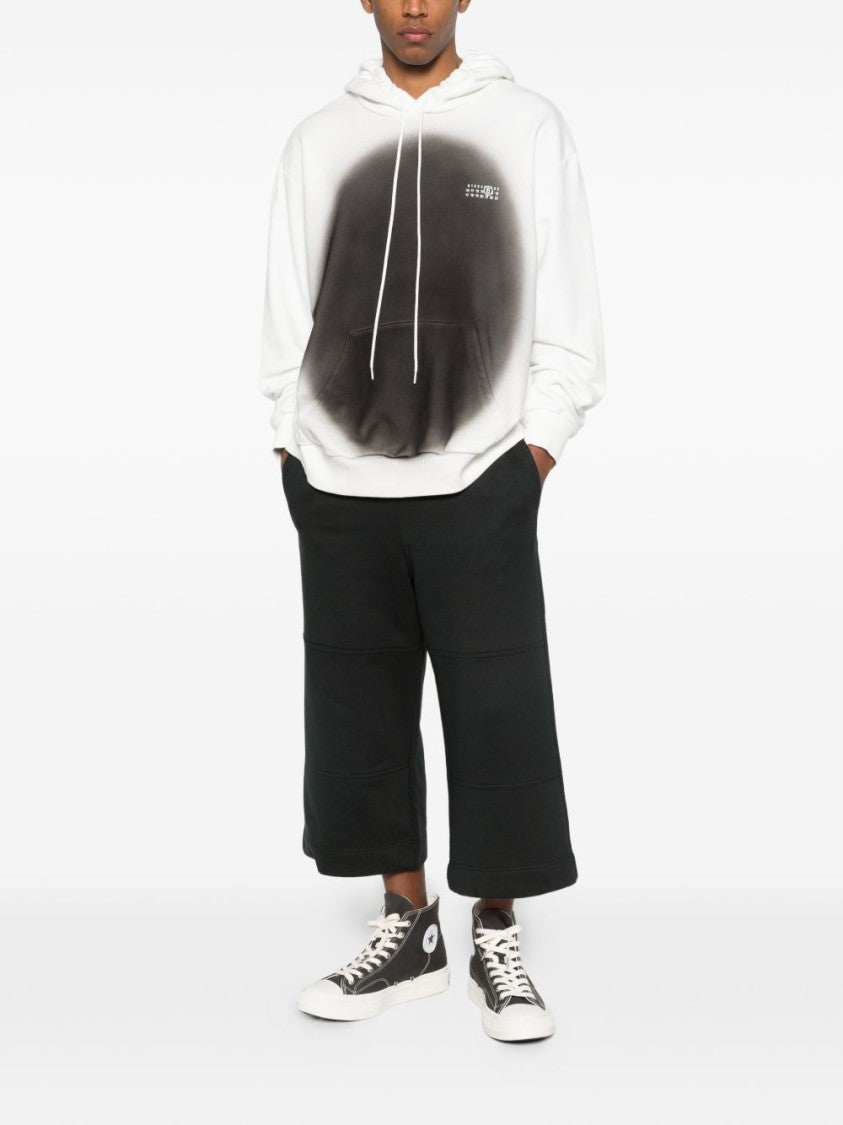 Mm6 By Maison Margiela Relaxed Fit White Hoodie With Diffused Black Pattern