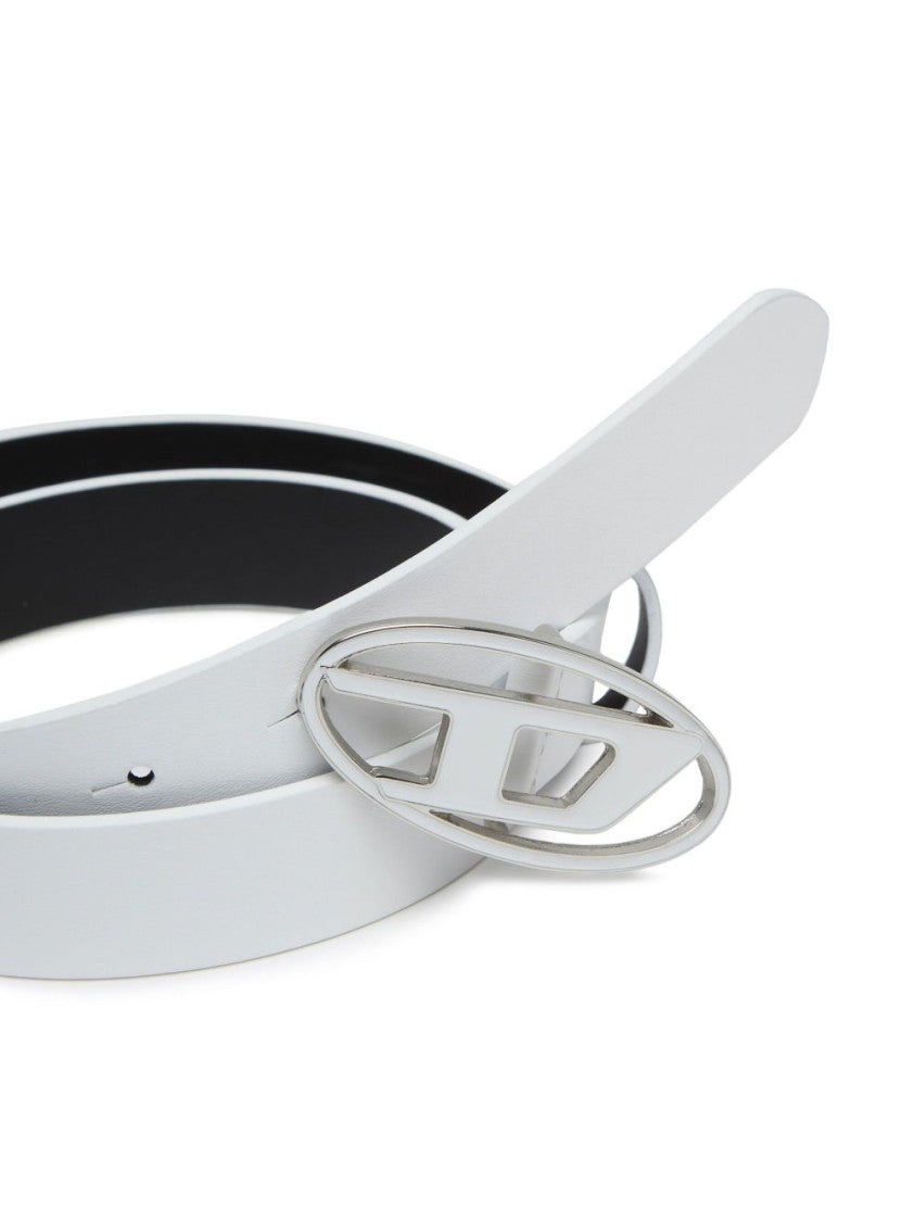 Diesel White Belt With Glossy Finish And Oval Buckle