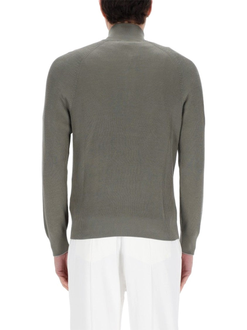 Brunello Cucinelli Ribbed Half-Zip Cotton Knit Sweatshirt