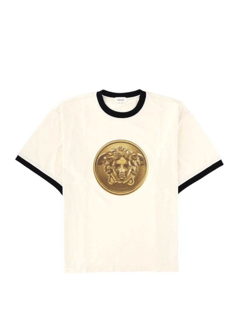 Versace White Gold Medallion Graphic Cotton T-Shirt