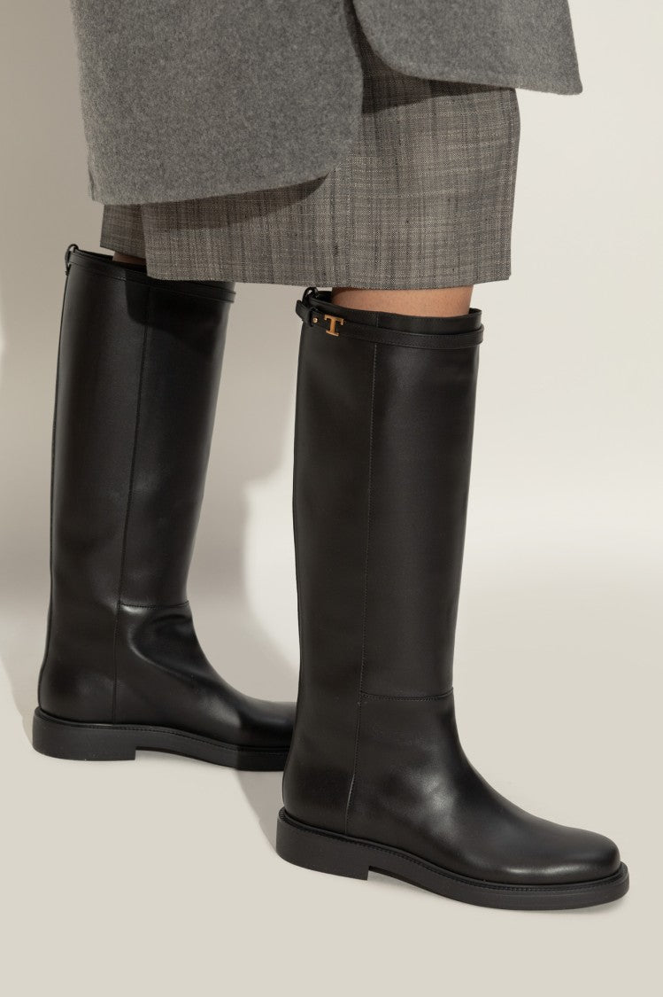 Tod's Knee-High Leather Boots With Decorative Strap