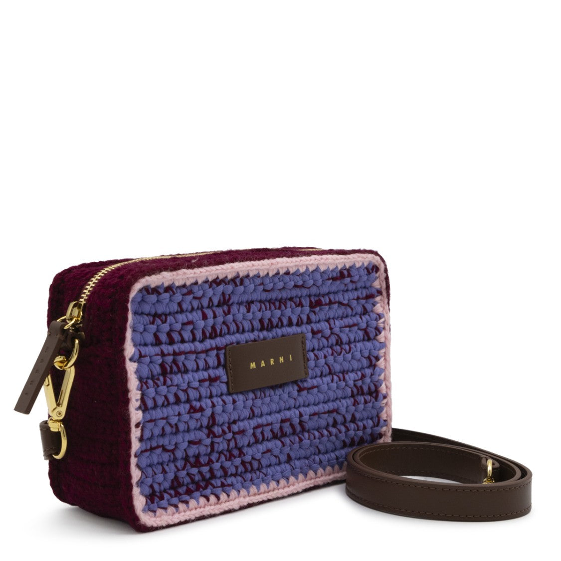 Marni Multicolor Crochet Wool Crossbody Bag With Logo Patch