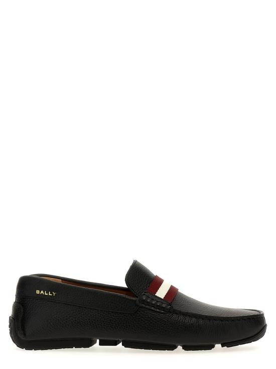 Bally Textured Leather Fabric Strap Loafers