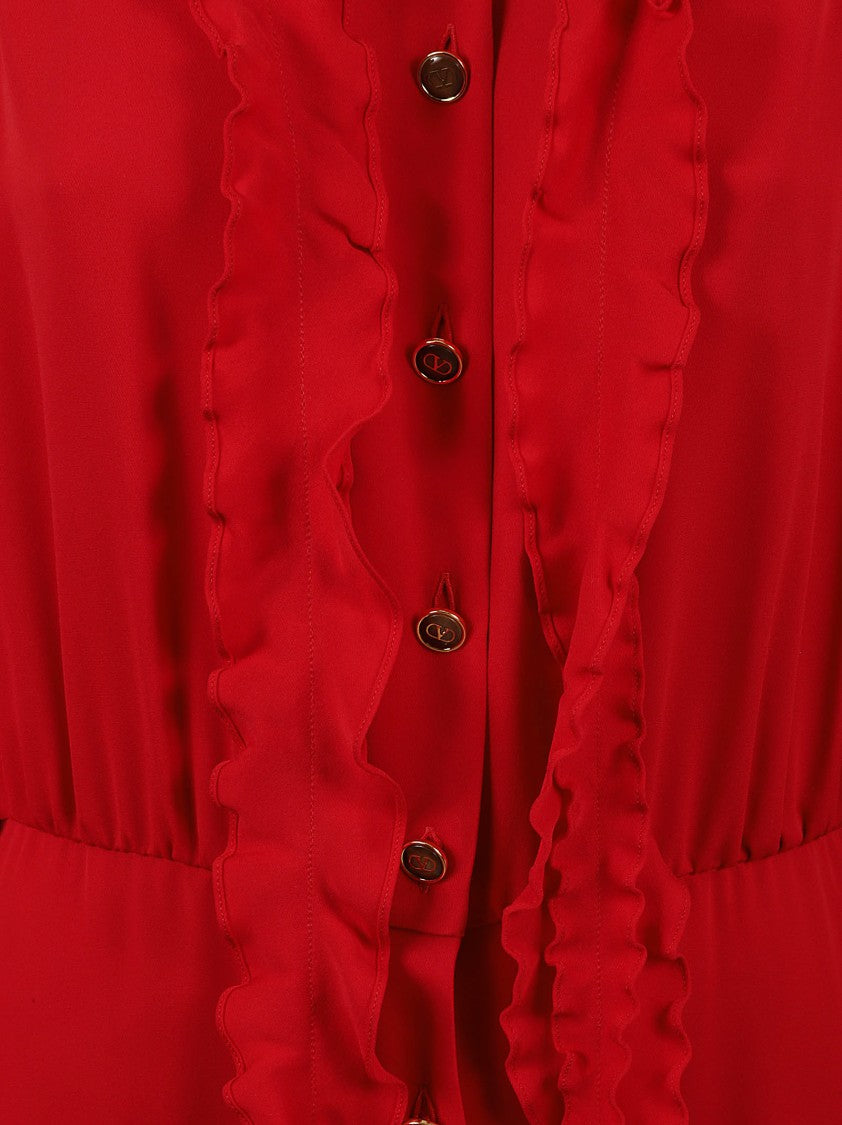 Valentino Garavani Ruffled Trim Button-Down Dress