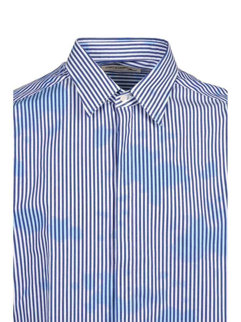 Deuxieme White/Blue Striped Cotton Shirt