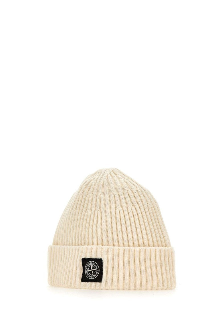 Stone Island White Virgin Wool Hat
