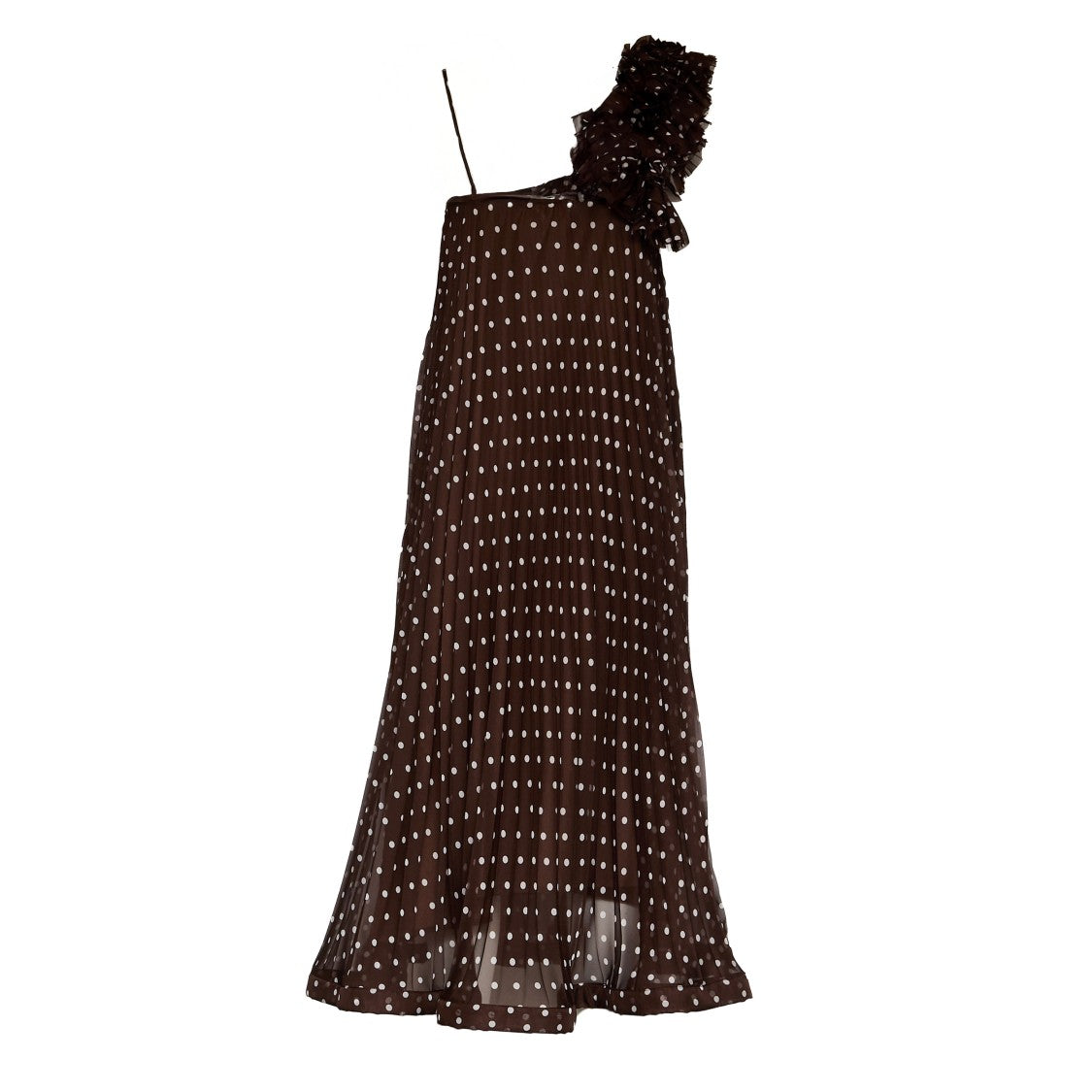 Parosh Pallina Polka Dot Asymmetric Chiffon Maxi Dress