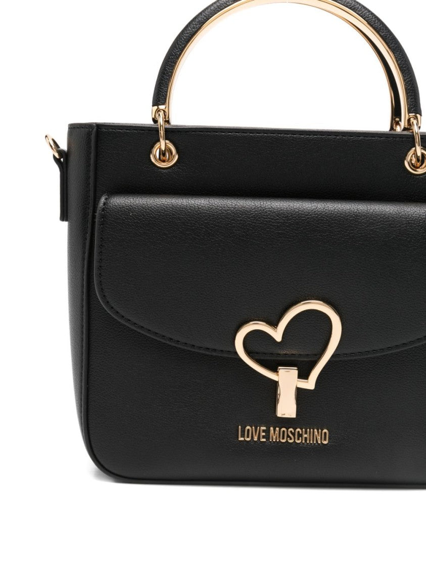 Love Moschino Structured Black Handbag With Gold Accents And Heart Clasp