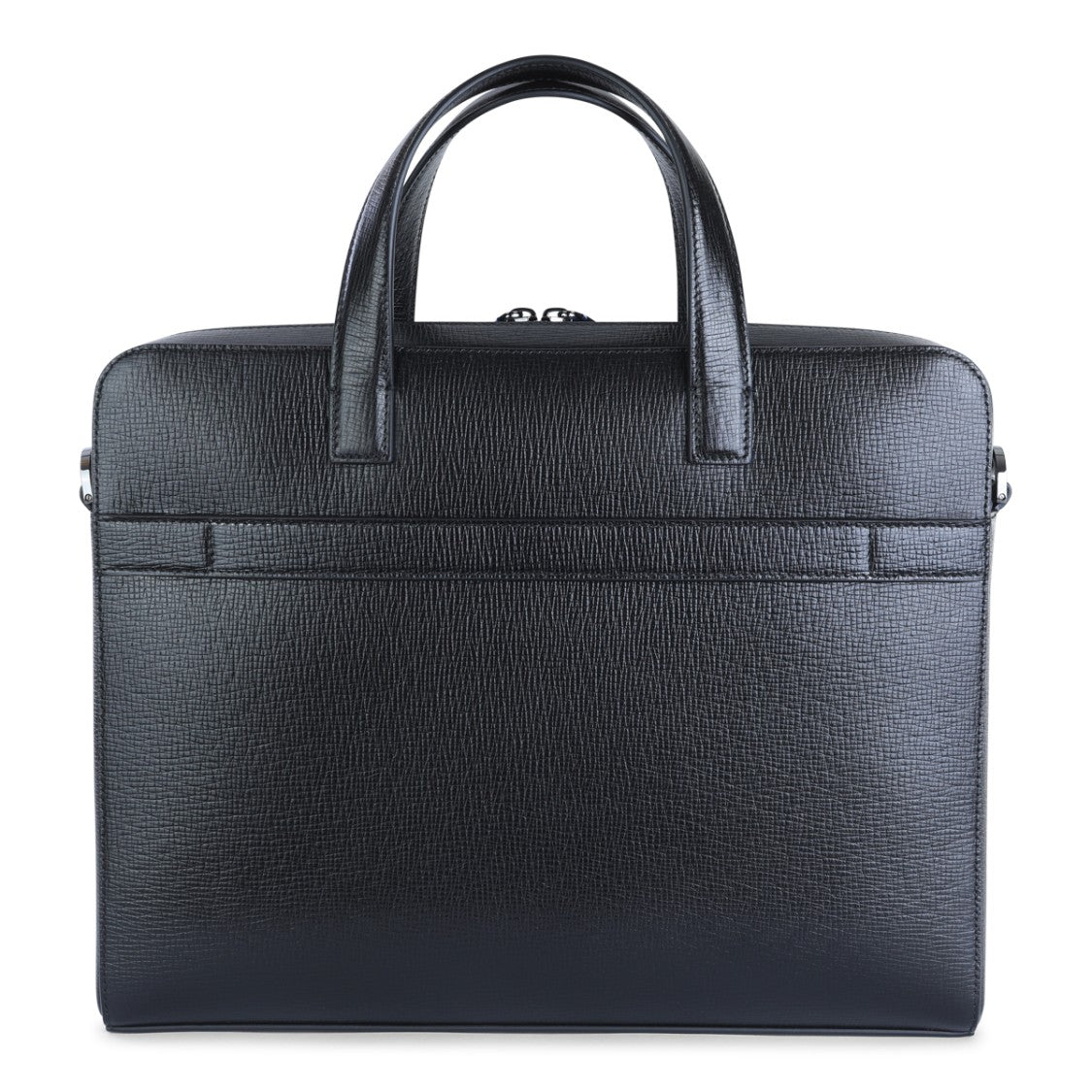 Ferragamo Structured Black Leather Top Handle Bag With Adjustable Strap