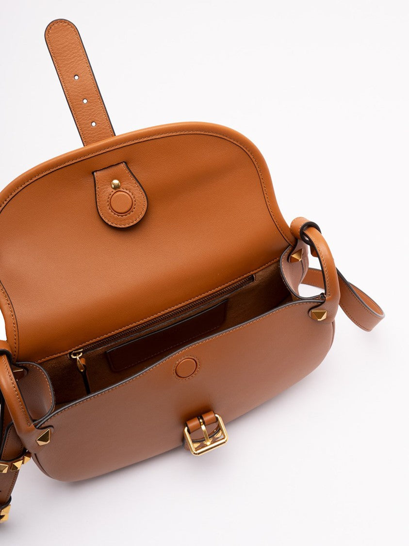 Valentino Brown Curved Leather Pyramid Stud Bag