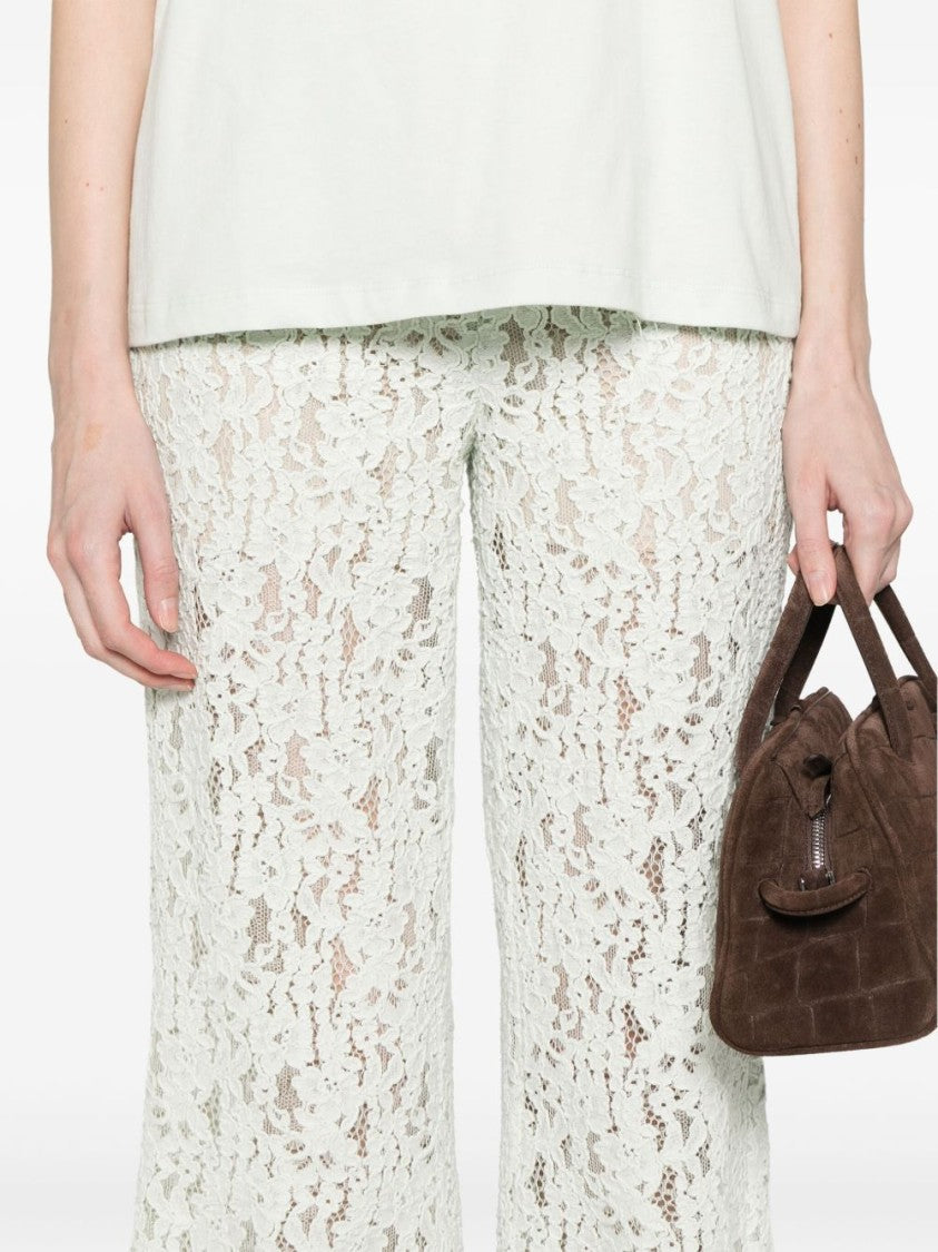 Twin-Set Flared White Trousers With Delicate Lace Overlay