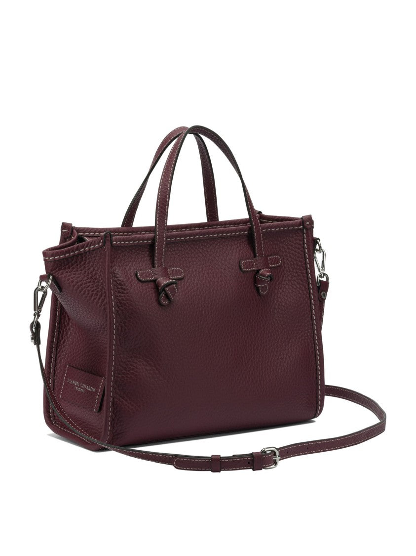 Gianni Chiarini Structured Bordeaux Leather Handbag With Knot-Detail Handles