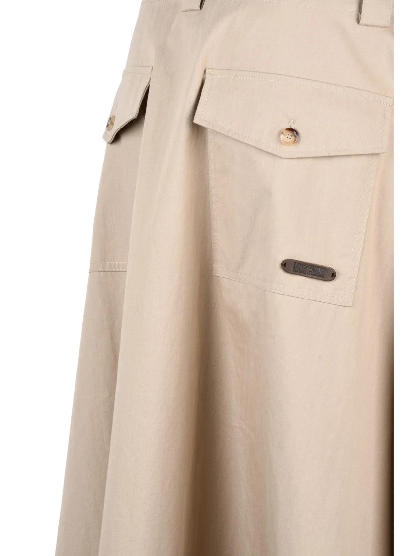 Moschino Couture Beige Cotton-Blend Zip A-Line Midi Skirt