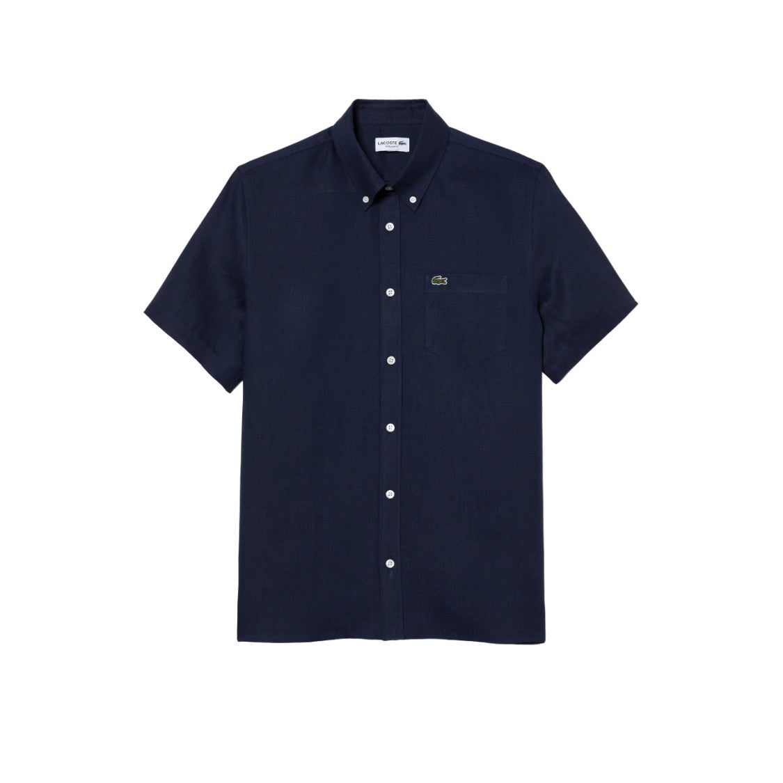 Lacoste Short-Sleeved Linen Shirt With Button-Down Collar