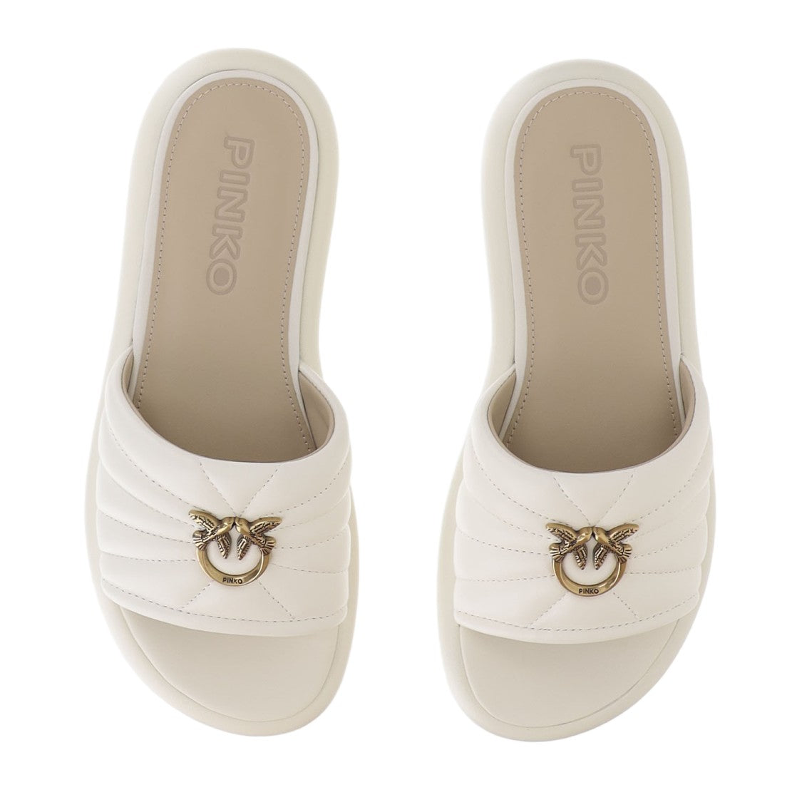 Pinko Open Toe Leather Sandals With Quilted Strap