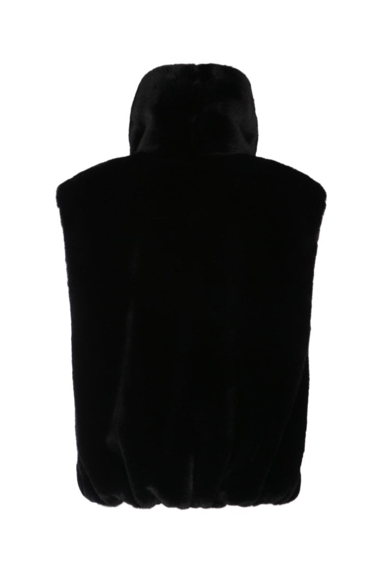 Pinko Cropped Black Gilet With Plush Texture