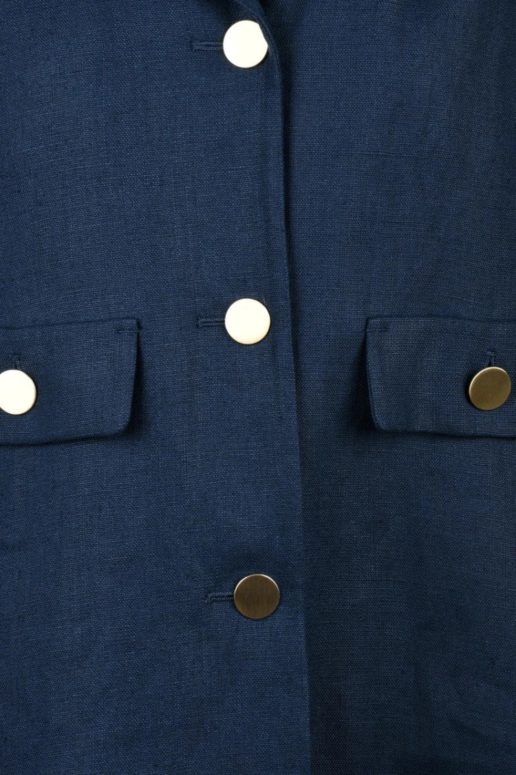 Max Mara Blue Unlined Buttoned Linen Jacket