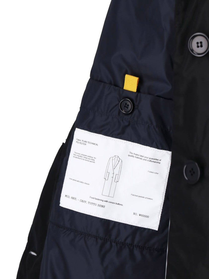 Aspesi Black Single-Breasted Technical Fabric Coat