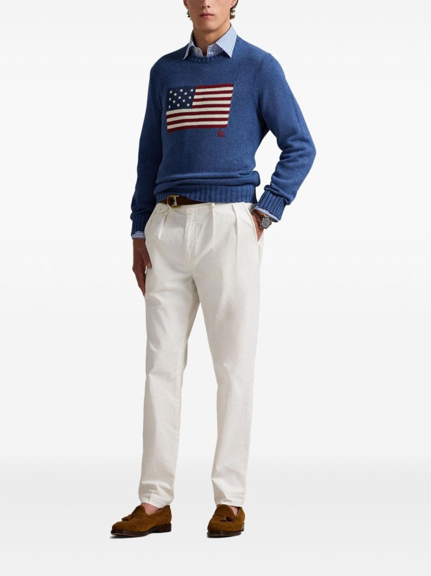 Polo Ralph Lauren Crew Neck Cotton Sweater With American Flag Print