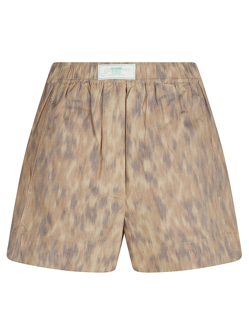 Ganni Abstract Print Stretch Cotton Blend Shorts