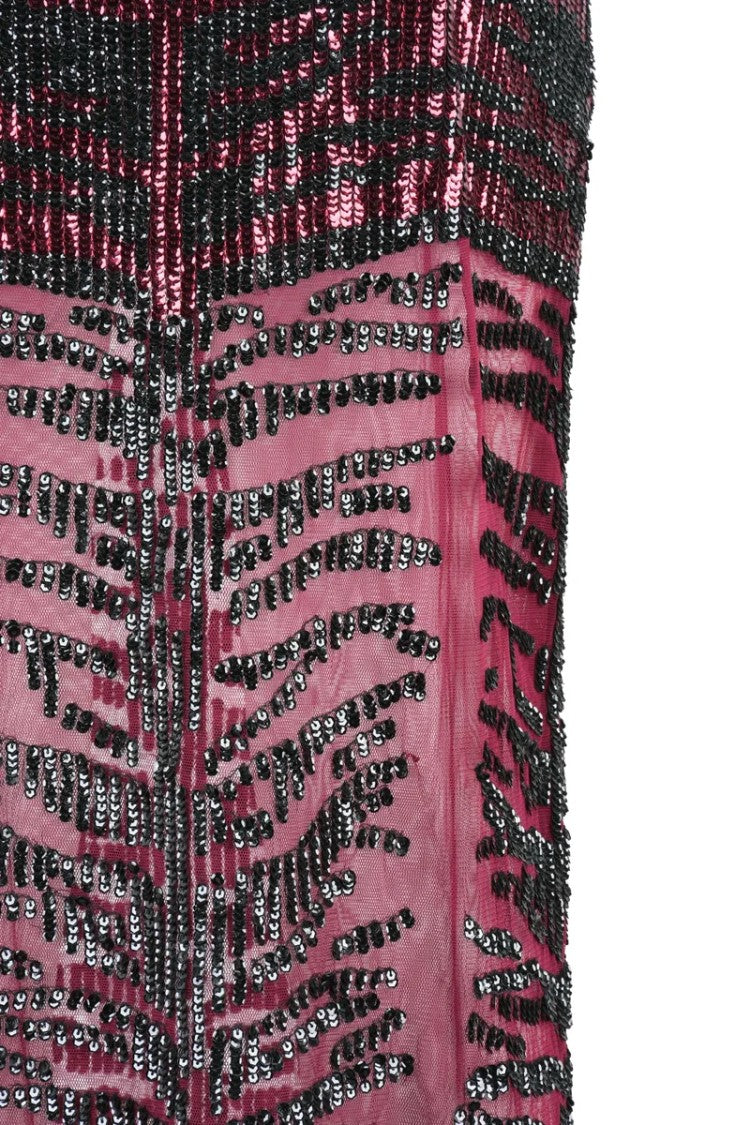 Pinko Sequin Midi Skirt - Black/Bordeaux