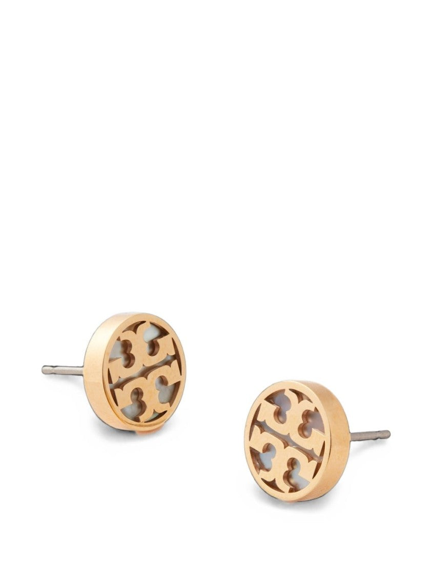Tory Burch Mother Of Pearl Inlay Earrings With Gold-Plated Frame