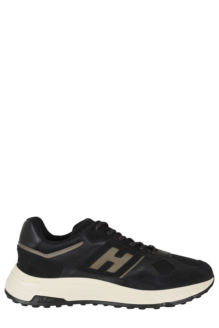 Hogan Black Hyperlight Smooth Leather Suede Rubber Sole Sneakers