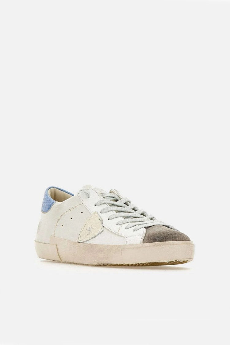 Philippe Model White Prsx Distressed Suede Toe Cap Leather Sneakers