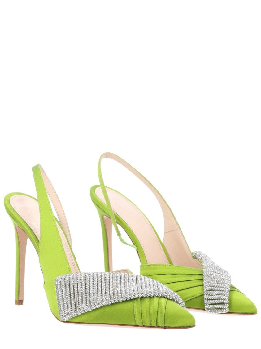 Hibourama Lime Green Pointed Toe Satin Slingback Heels