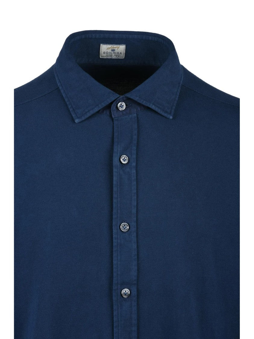 Sonrisa Silvery Button-Down Cotton Shirt With Tailored Fit Silvery