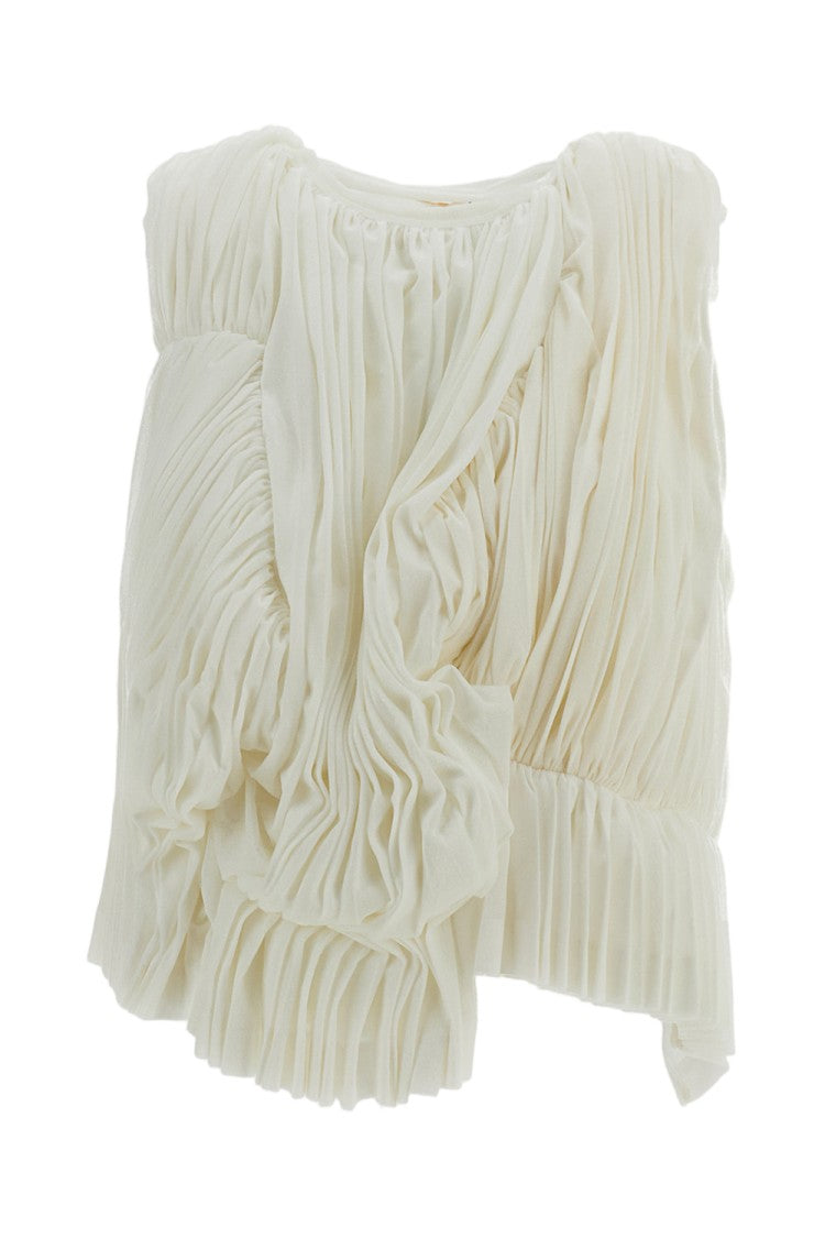 Comme Des Garçons White Asymmetrical Pleated Sleeveless Top