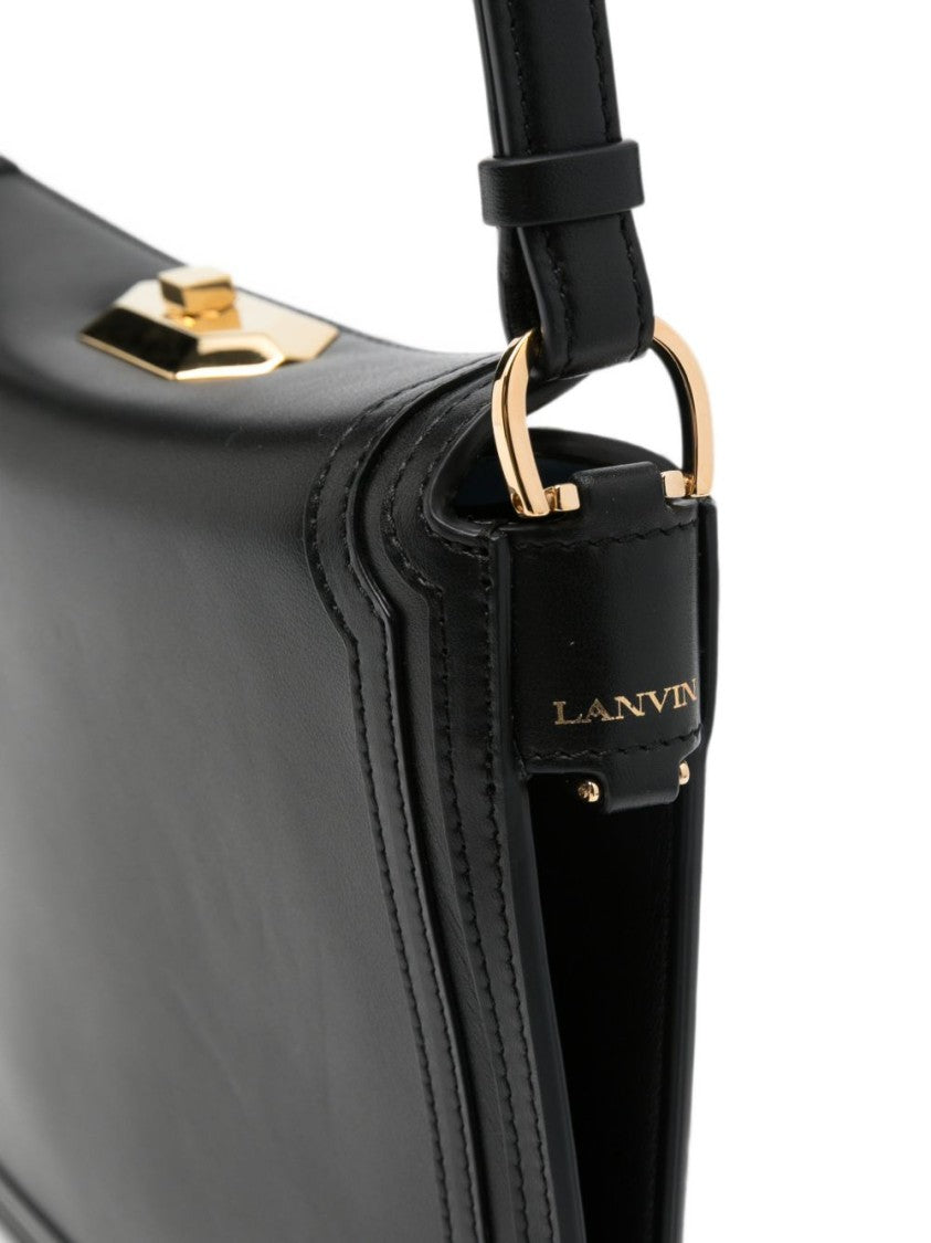 Lanvin Structured Black Leather Shoulder Bag With Logo Plaque