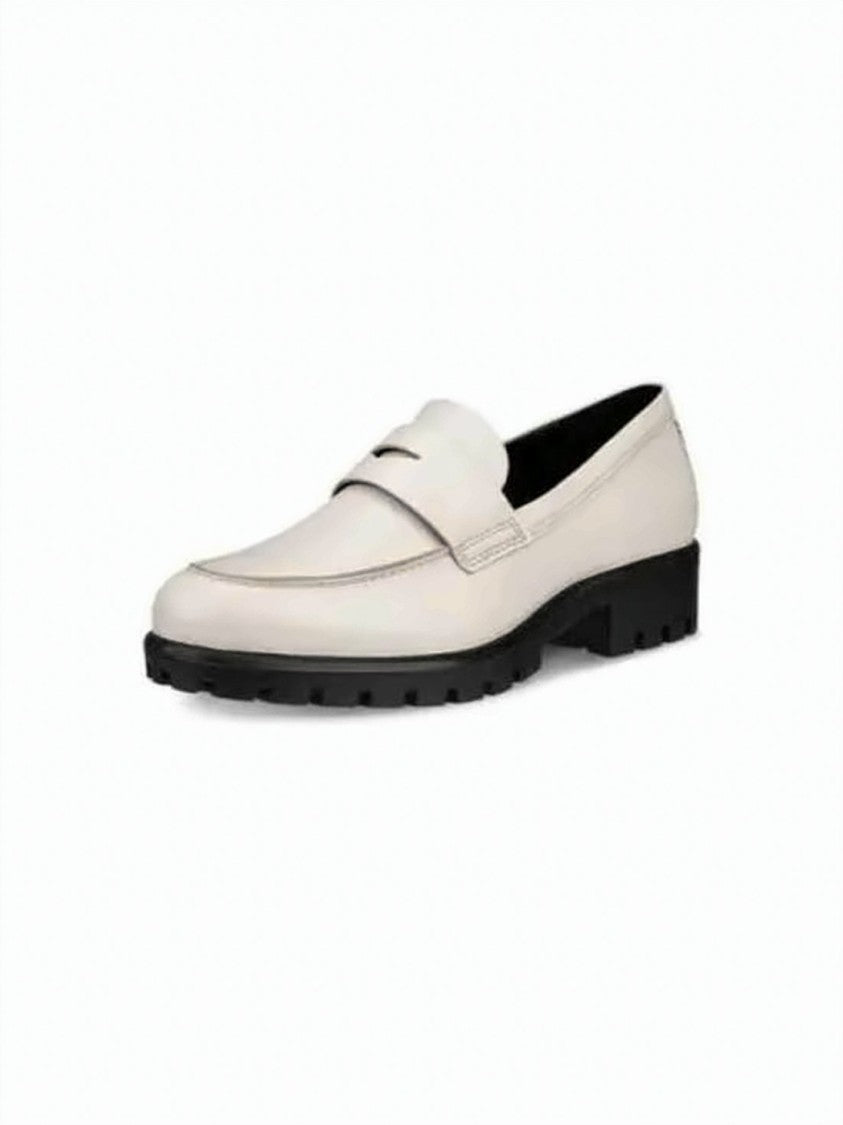 Ecco Refined White Leather Flat Shoes With Strap Detail