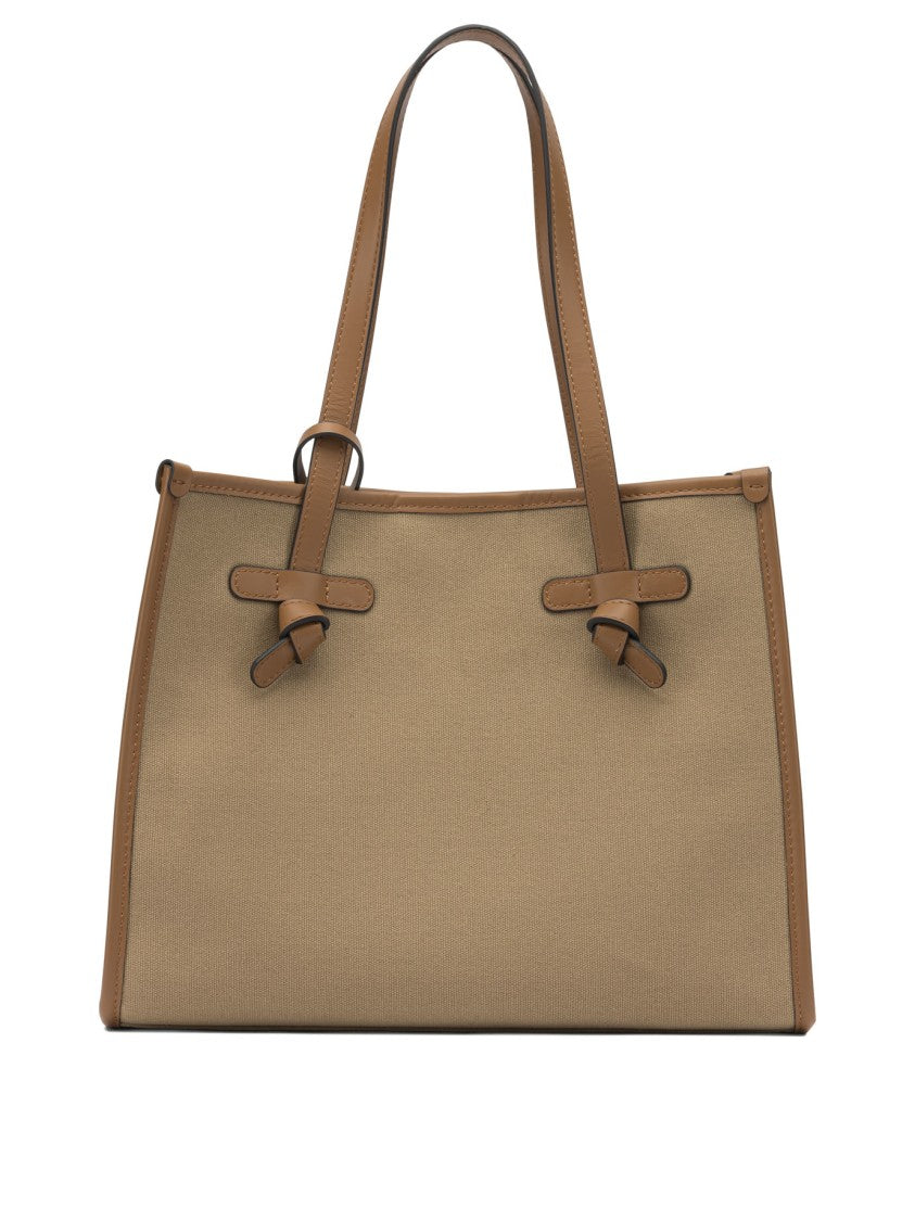 Gianni Chiarini Beige Canvas And Leather Shoulder Bag