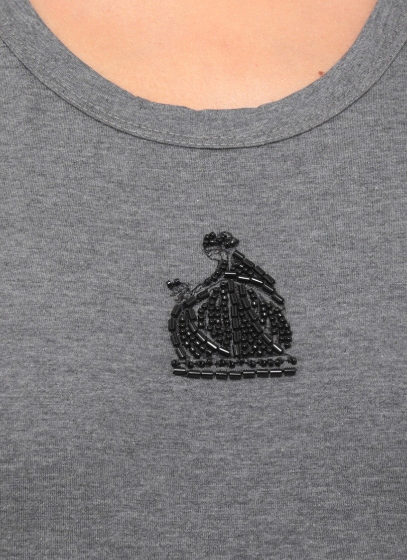 Lanvin Grey Beaded Embroidered Cotton Tank Top