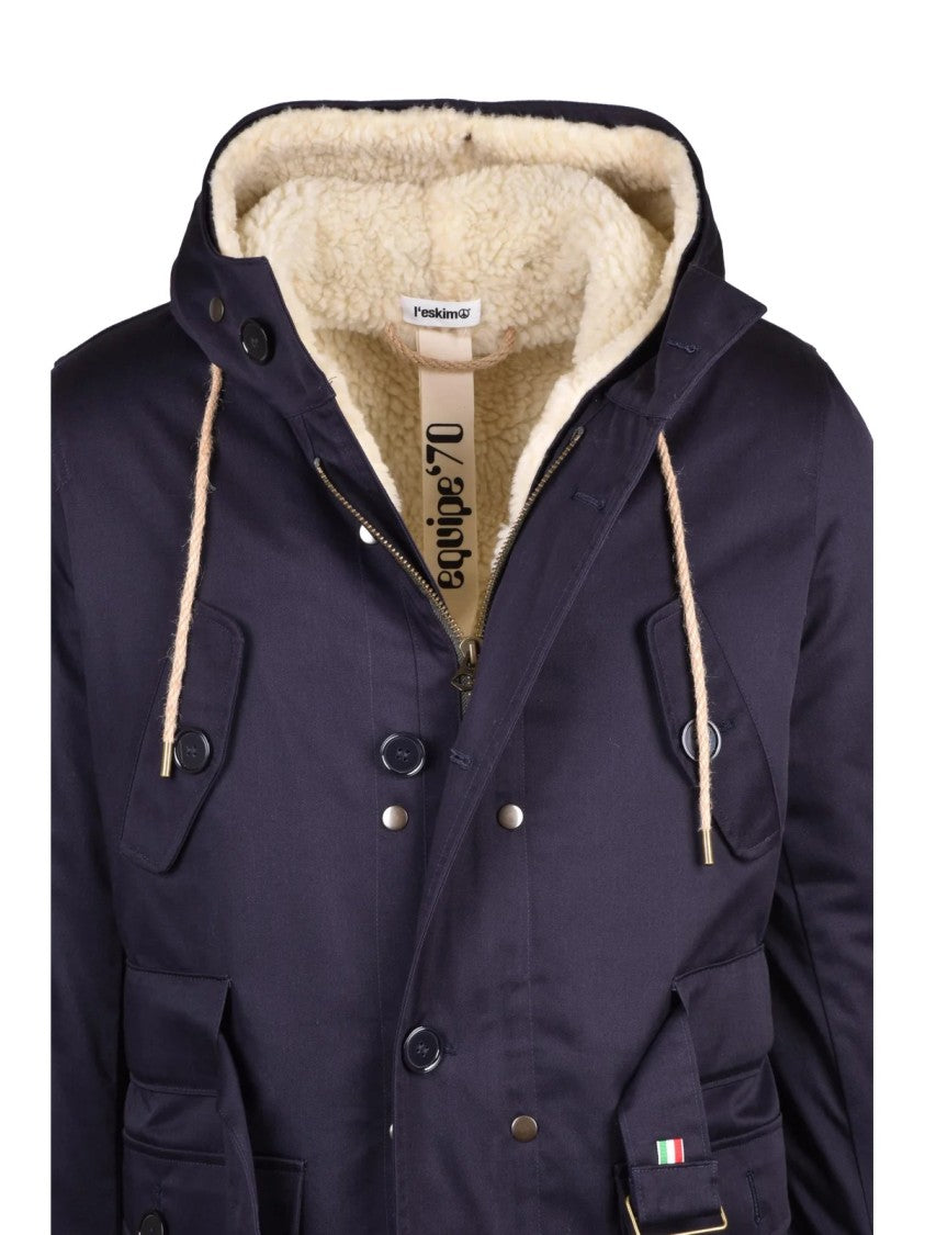 L Eskimo Blue Removable Lining Belted Polyester-Blend Parka