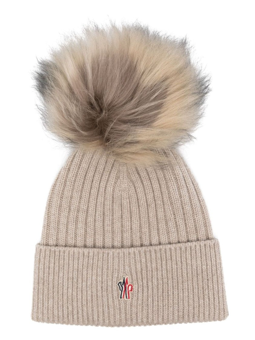 Moncler Grenoble Ribbed Cashmere Hat With Faux Fur Pom-Pom